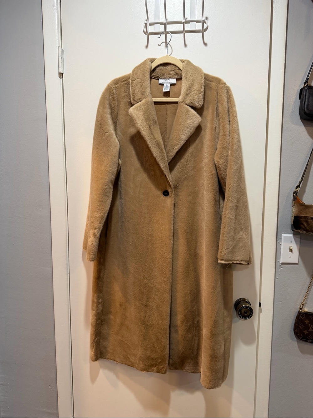 Magaschoni Plush Single-Button Long Coat in Camel